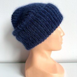 AUREA – czapka beanie handmade baby merino + moher i jedwab 13/28 Granatowy
