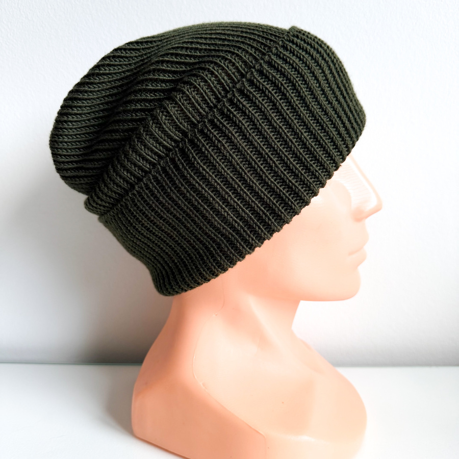 VARELLA Beanie-Mütze mit Umschlag aus Merinowolle 65 ciemny leśny Unisex