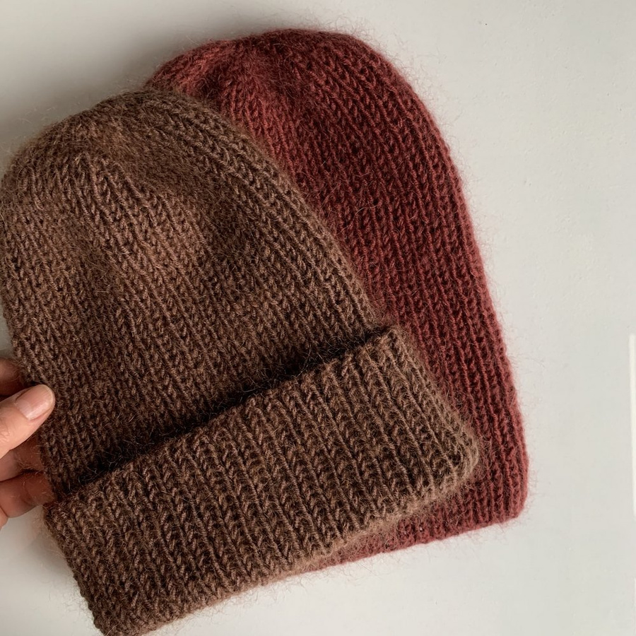 AUREA – czapka beanie handmade baby merino + moher i jedwab 52/35 Czekolada