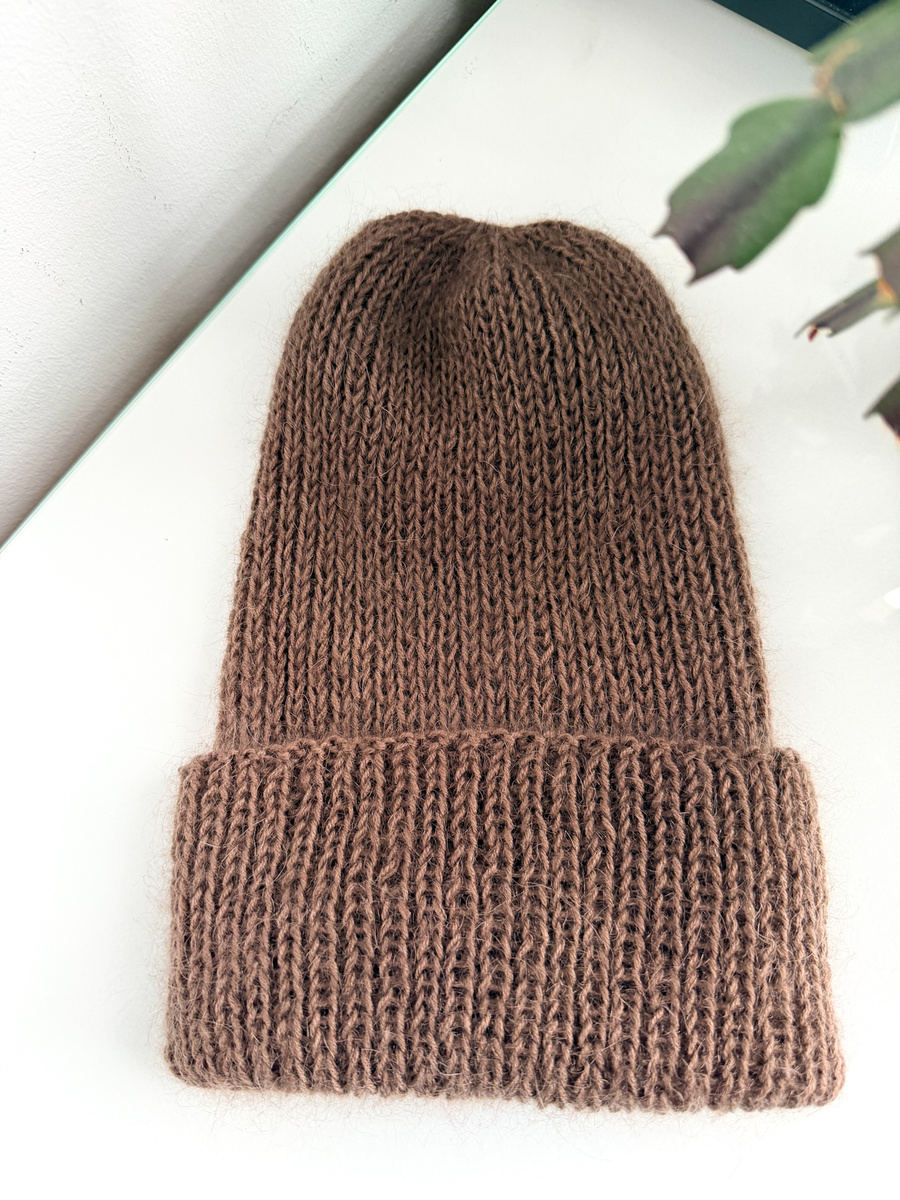 AUREA – ręcznie robiona czapka beanie baby merino + moher i jedwab dziecięca/damska 62/15 średni brąz