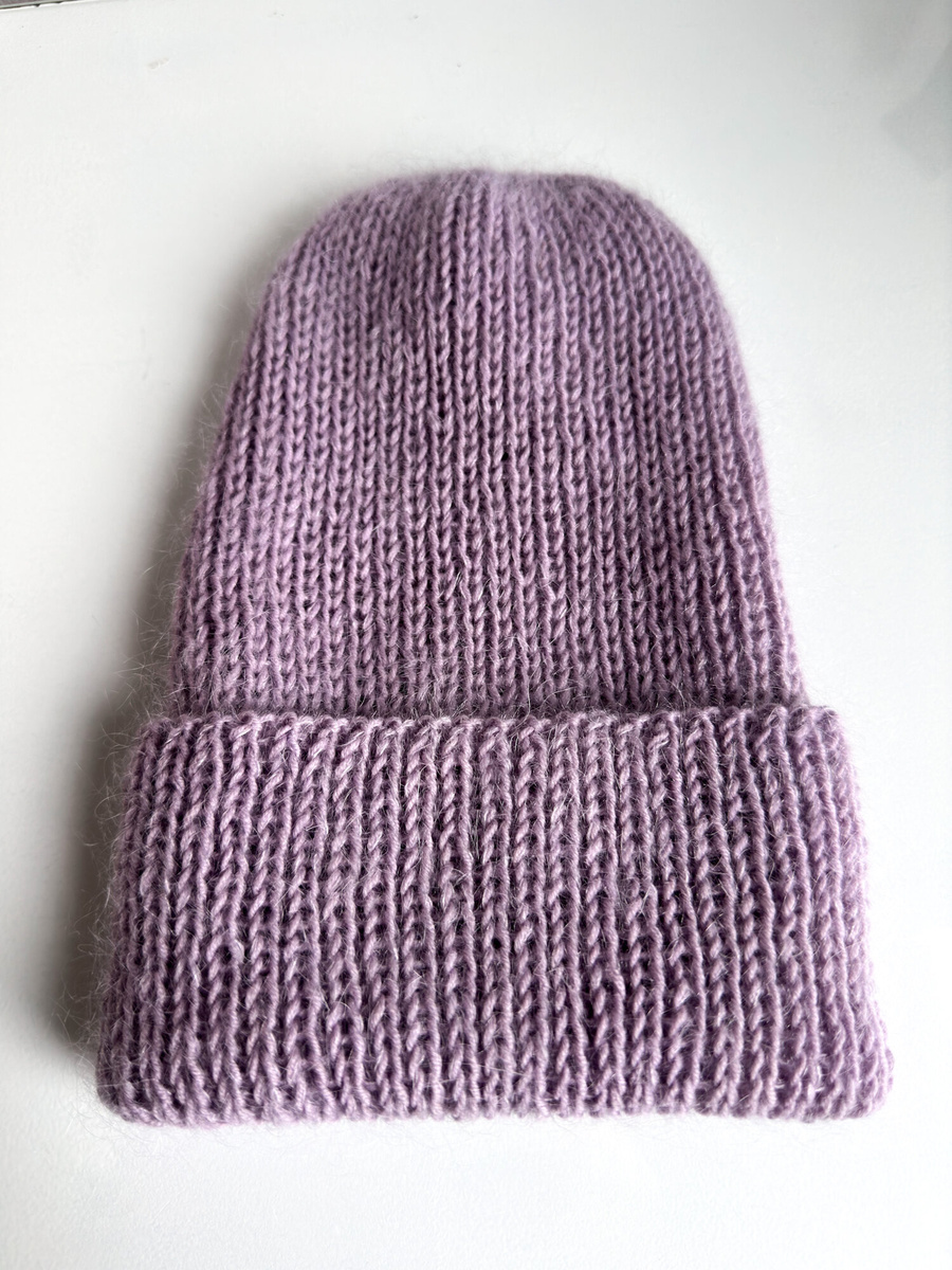 AUREA – cienka czapka beanie handmade baby merino + moher i jedwab damska/dziecięca 60/55 Lawendowy Szron