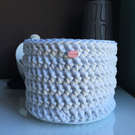 Ręcznie robiony Kosz ze sznurka bawełnianego biały 000 20x16 cm