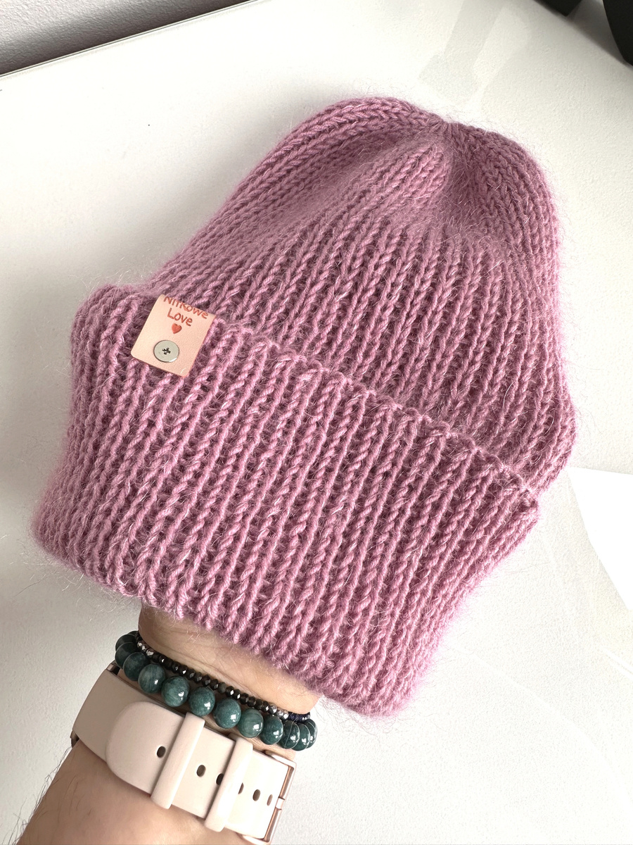 AUREA – ręcznie robiona ciepła czapka beanie baby merino + moher i jedwab dziecięca/damska 27/04 Stary Róż