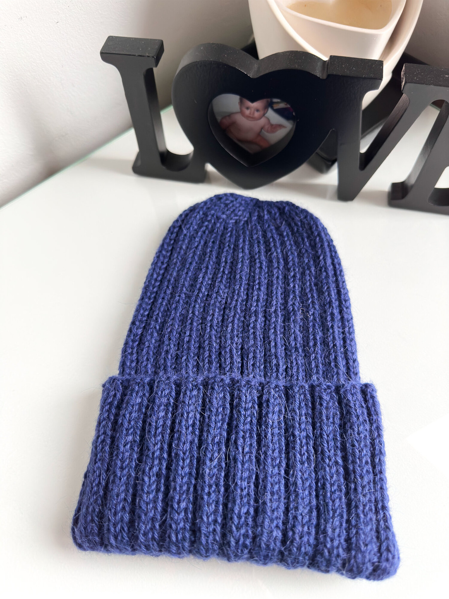 Ręcznie robiona Czapka wywijana LAURIN 100% Alpaka 5575 Granatowy