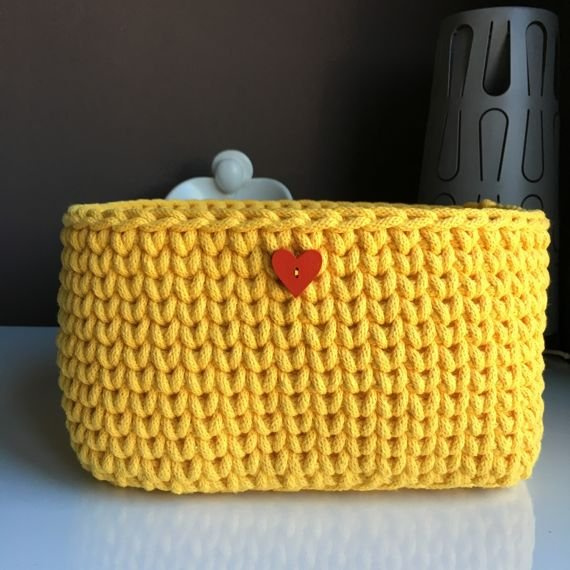 Koszyk ze sznurka bawełnianego żółty 260 dno 20x20, wysokość 15 cm