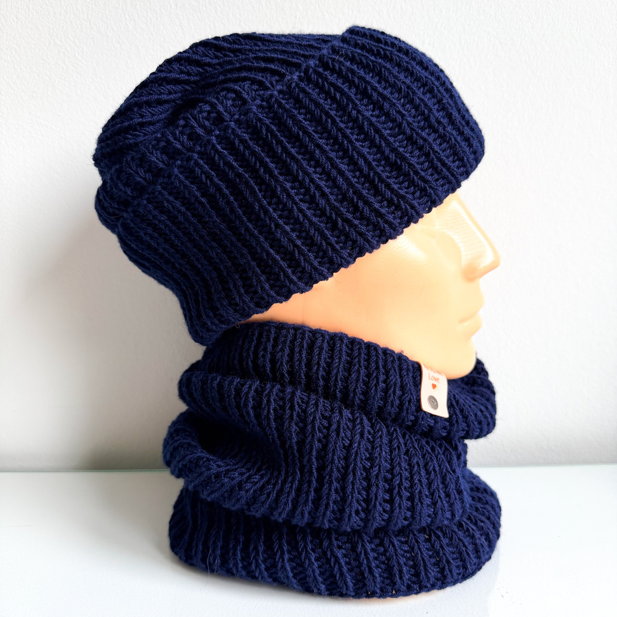 Ręcznie robiony KOMIN NANA 100% Baby Merino 13 Granatowy