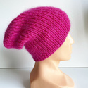 Handgemachte Damenmütze AUREA 100% Baby Merino plus Mohair und Seide 08/13 Fuchsia