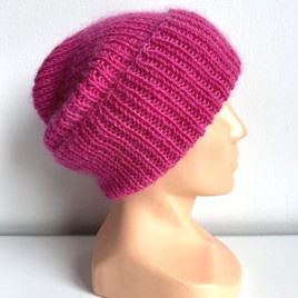 AUREA – ręcznie robiona ciepła czapka beanie baby merino + moher i jedwab damska / dziecięca 08/13 Fuksja