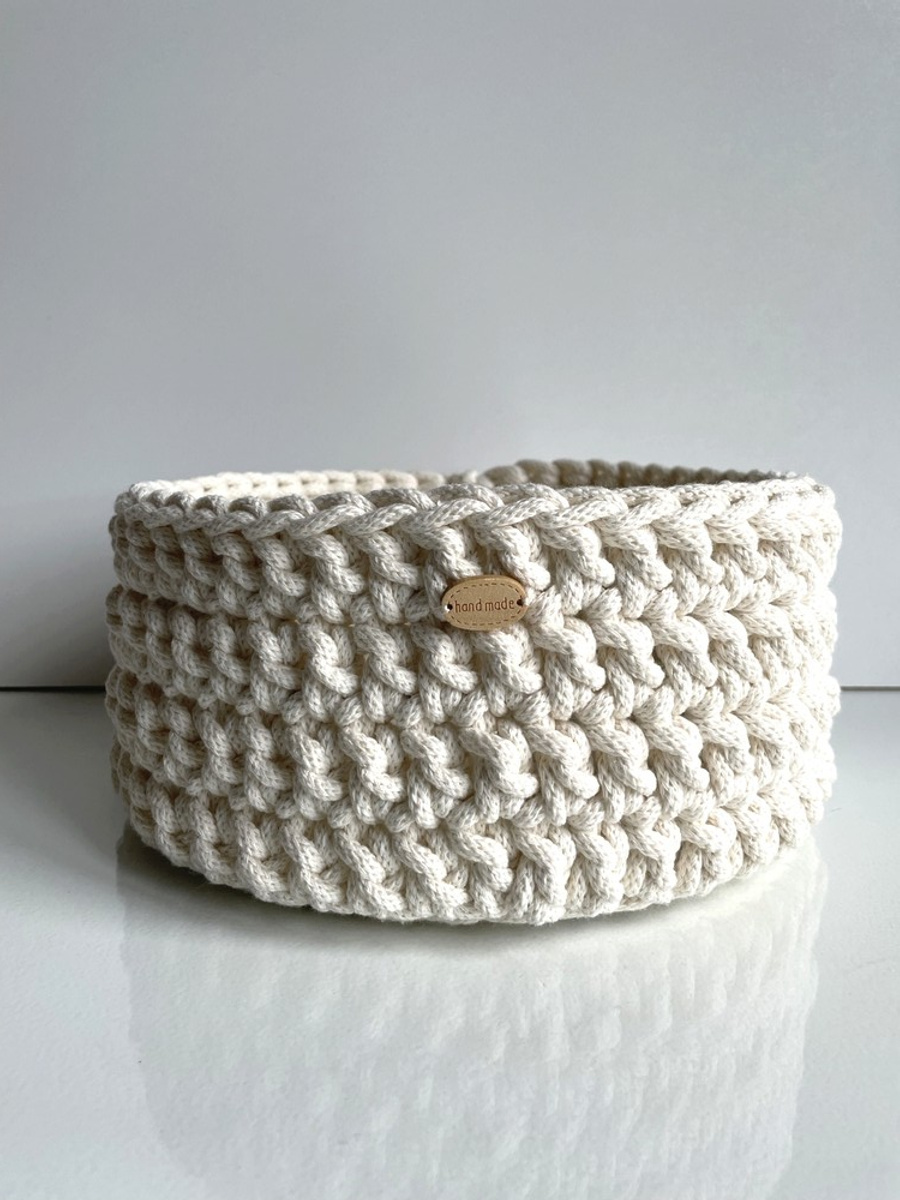 Ręcznie robiony Kosz ze sznurka bawełnianego 050 Ecru 20x10 cm