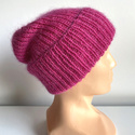AUREA – ręcznie robiona ciepła czapka beanie baby merino + moher i jedwab damska / dziecięca 08/13 Fuksja