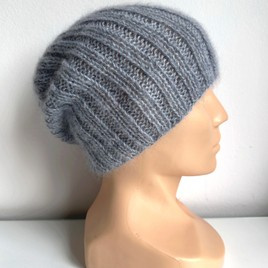 MARGARET – ręcznie robiona czapka beanie alpaka + moher z jedwabiem 9021/06 Mgła