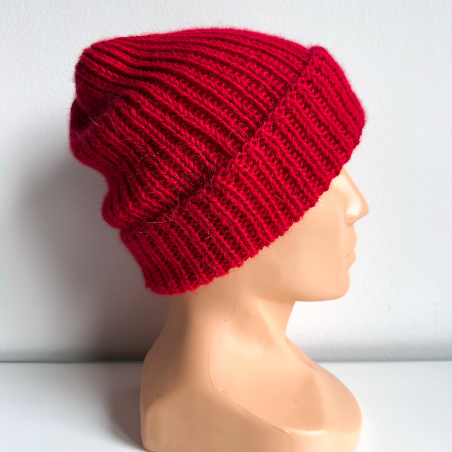 KIARA – czapka wywijana z alpaki 100% 3620 czerwony, ręcznie robiona