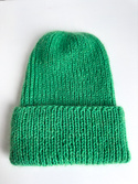 AUREA – ręcznie robiona ciepła czapka beanie merino + moher i jedwab dziecięca/damska 31/48 Jaskrawozielony