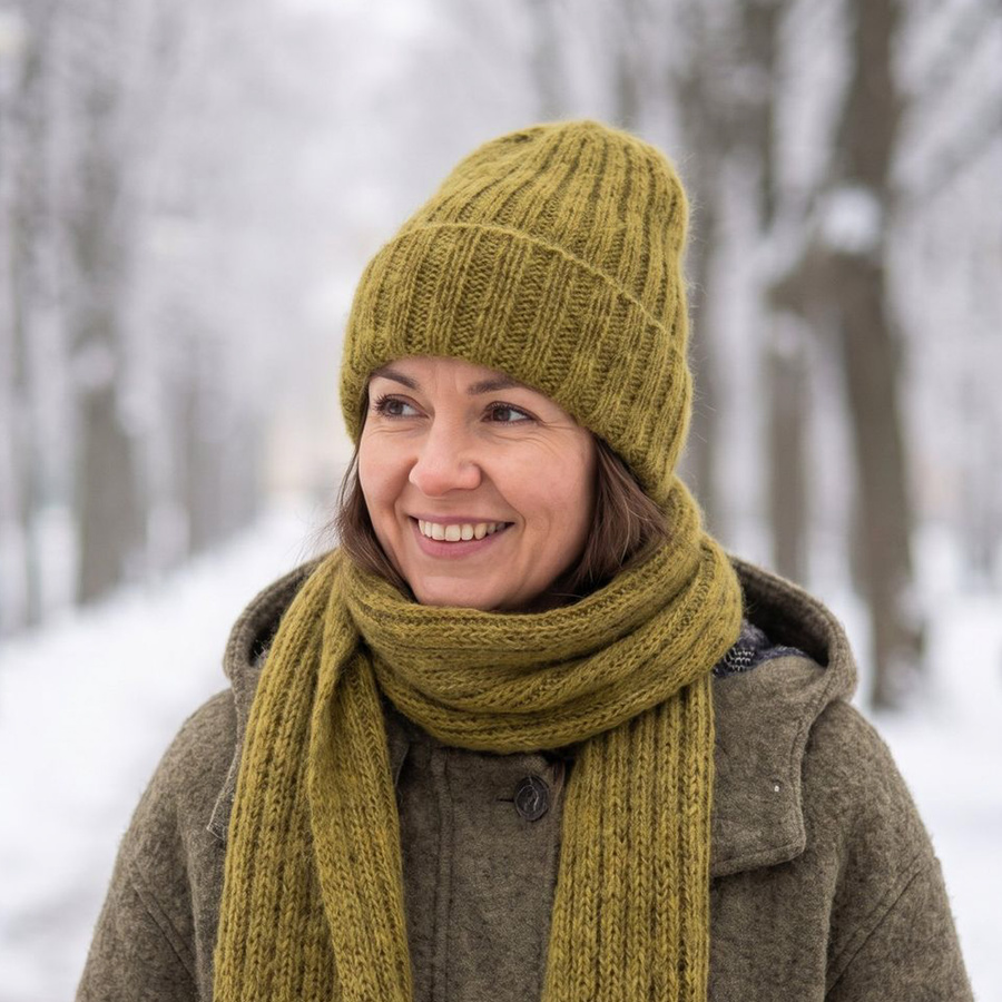 MARGARET Handgemachte Mütze Alpaka Mohair und Seide 7233 Oliv