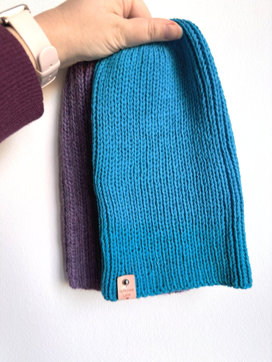 NANA – czapka wywijana beanie z wełny 100% baby merino 32 turkusowy
