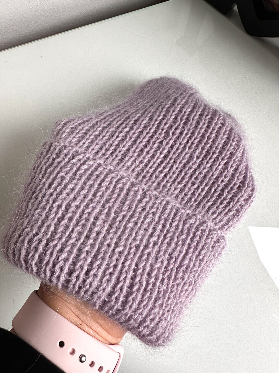 AUREA – cienka czapka beanie handmade baby merino + moher i jedwab damska/dziecięca 60/55 Lawendowy Szron