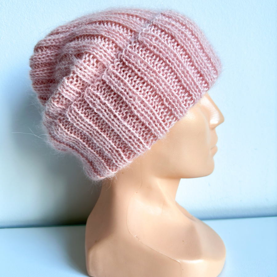 MARGARET – ręcznie robiona czapka wywijana alpaka + moher i jedwab damska 9033/53 Lody Truskawkowe