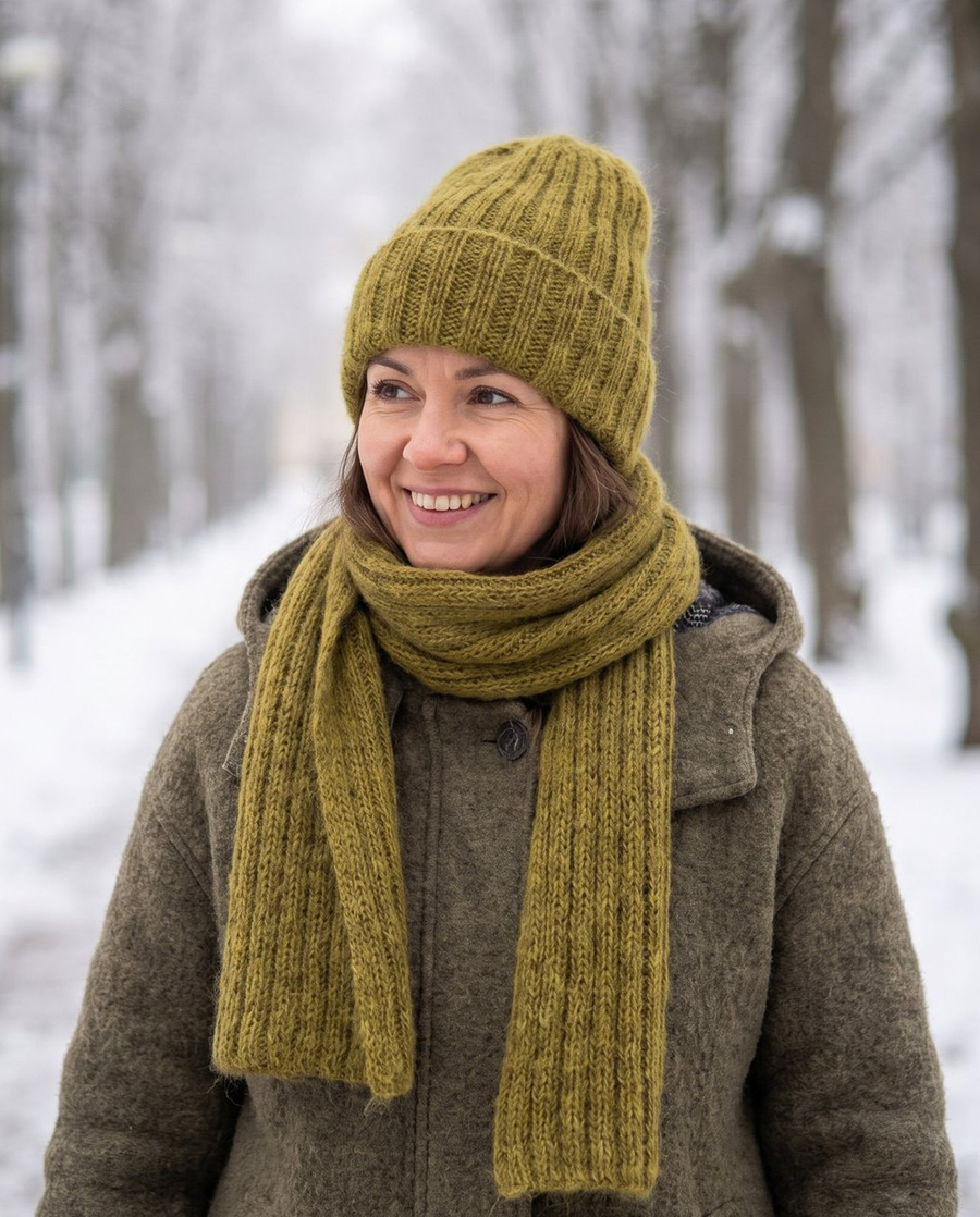 MARGARET – ręcznie robiona czapka alpaka + moher i jedwab 7233 Oliwka