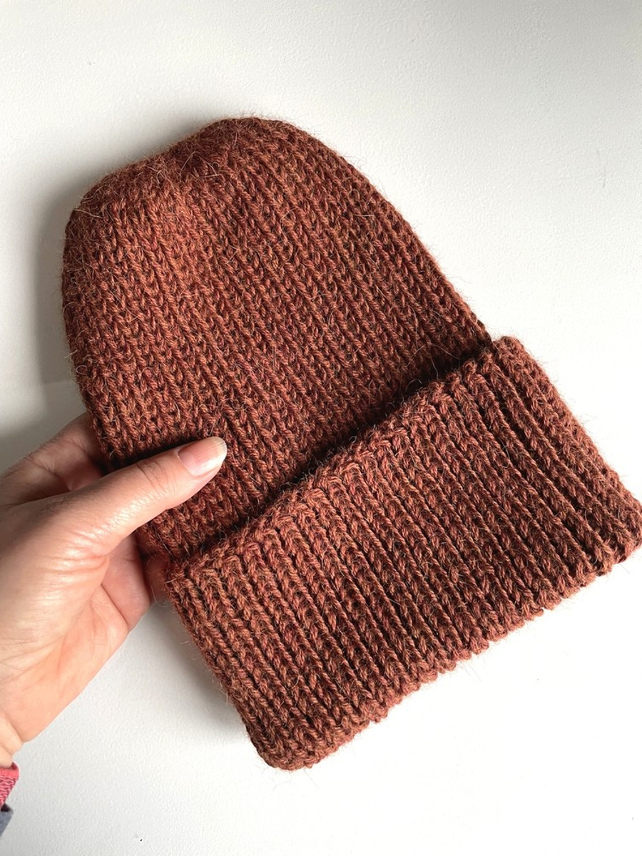 KIARA – czapka wywijana z alpaki 100% 9025 orzechowy, jesienno-zimowa, ręcznie robiona