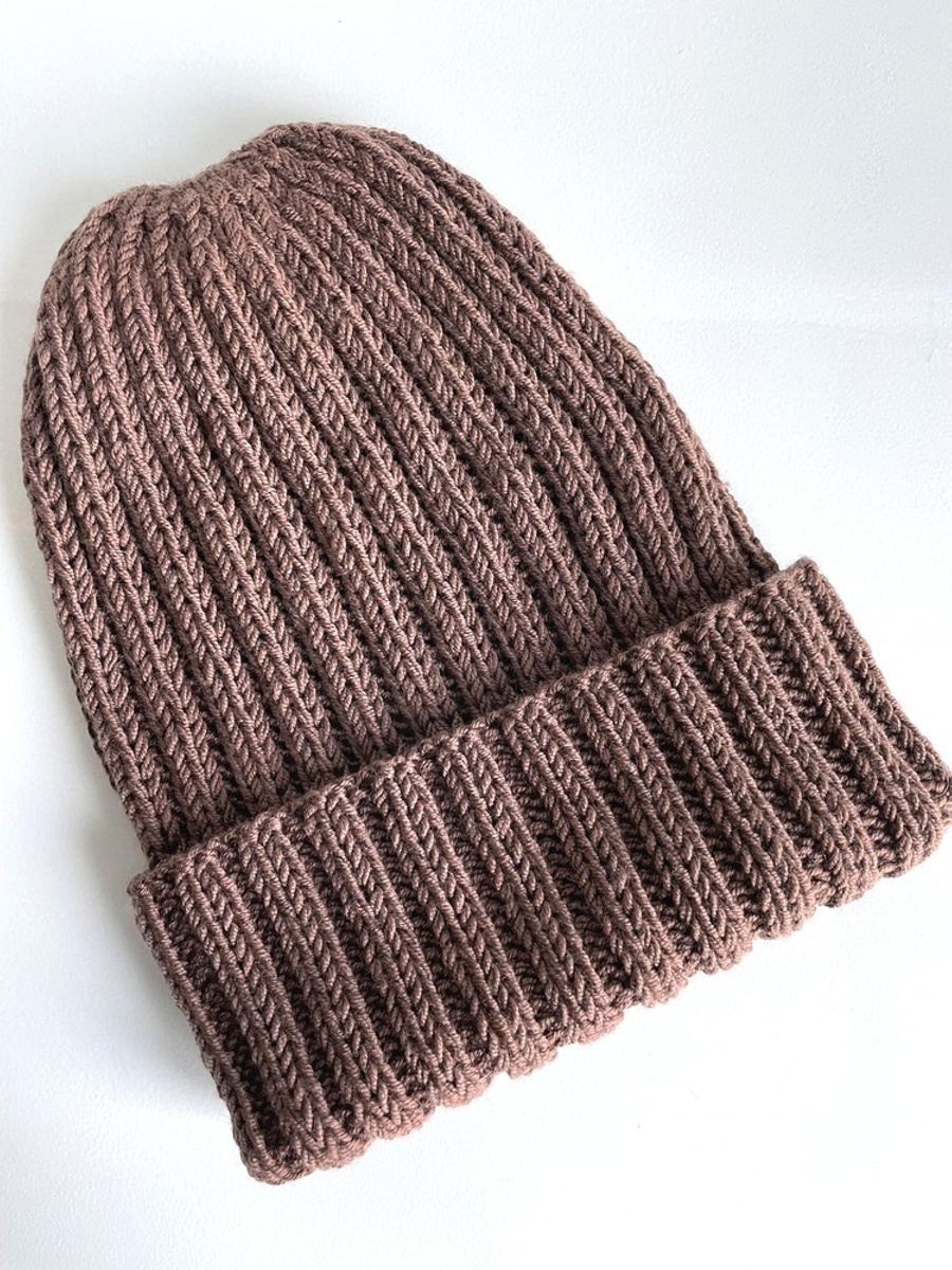 HELLI – czapka beanie z wełny baby merino 52 Czekolada, wywijana, jesienno-zimowa, unisex