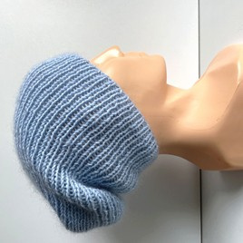 AUREA – ręcznie robiona czapka beanie merino + moher i jedwab damska 24/06 Jasny Błękit