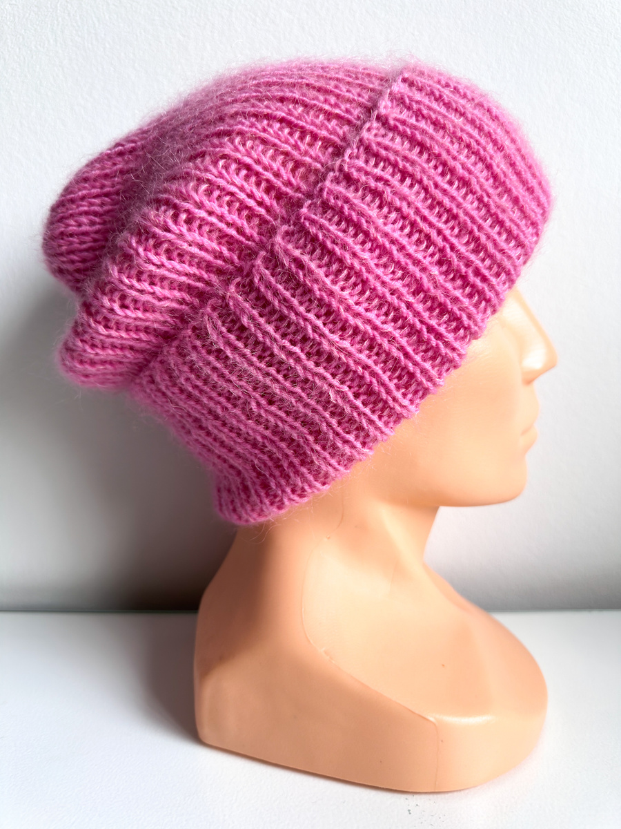 Ręcznie robiona czapka beanie AUREA 100% Baby Merino plus moher i jedwab 43/08 Jasny Morski