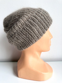 AUREA – czapka beanie handmade baby merino + moher i jedwab 57/12 Szaro-Brązowy