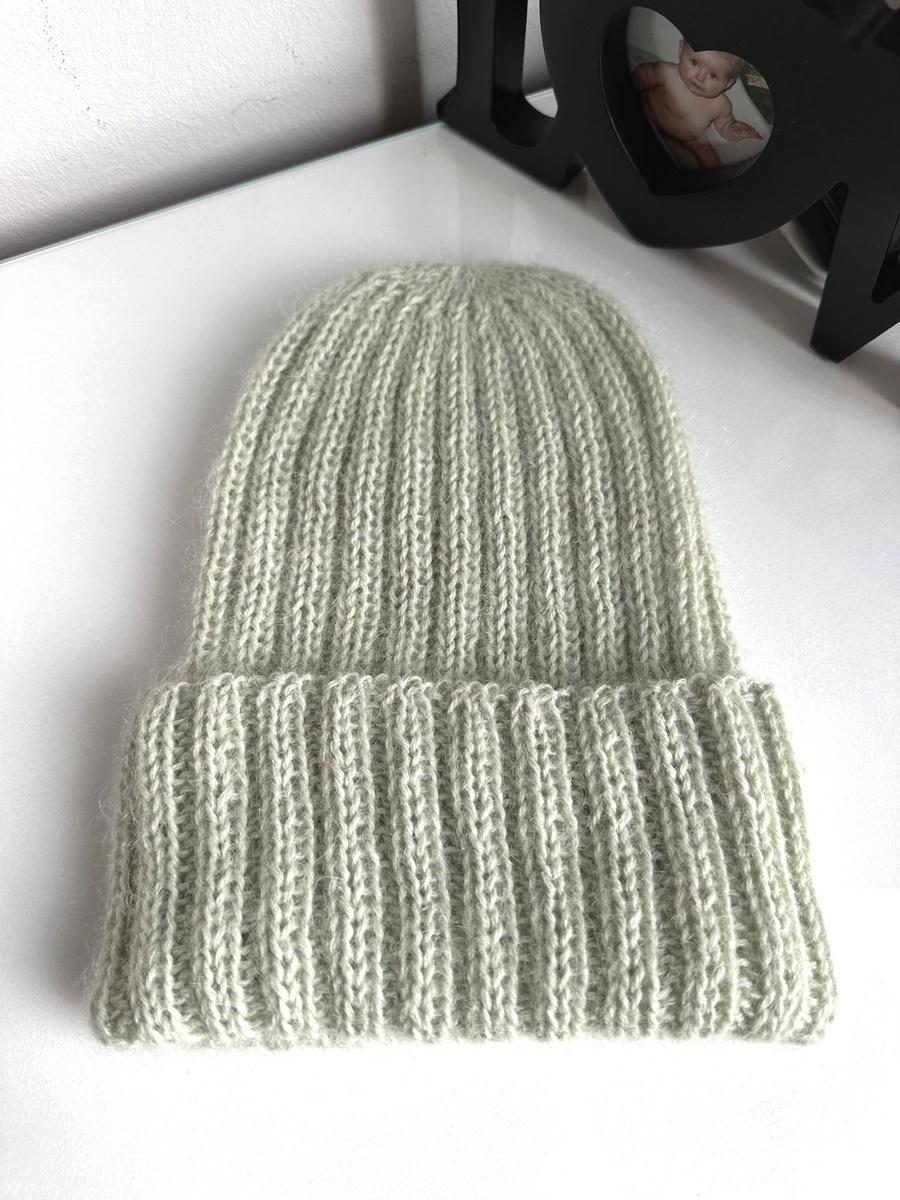 MARGARET Handmade Turn-Up Beanie Alpaca Mohair and Silk 9030/47 Lody Pistacjowe
