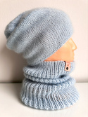 SOPHIA – czapka beanie handmade baby merino + moher i jedwab damska 11/07 Błękitny Stalowy