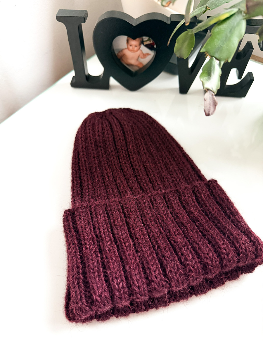 LAURIN Turn-Up Beanie Alpaca Wool 9044 Ciemne Winogrona