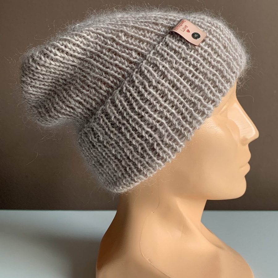 AUREA – ręcznie robiona czapka beanie wełniana merino z moherem damska/dziecięca 23/20 Jasny Beż