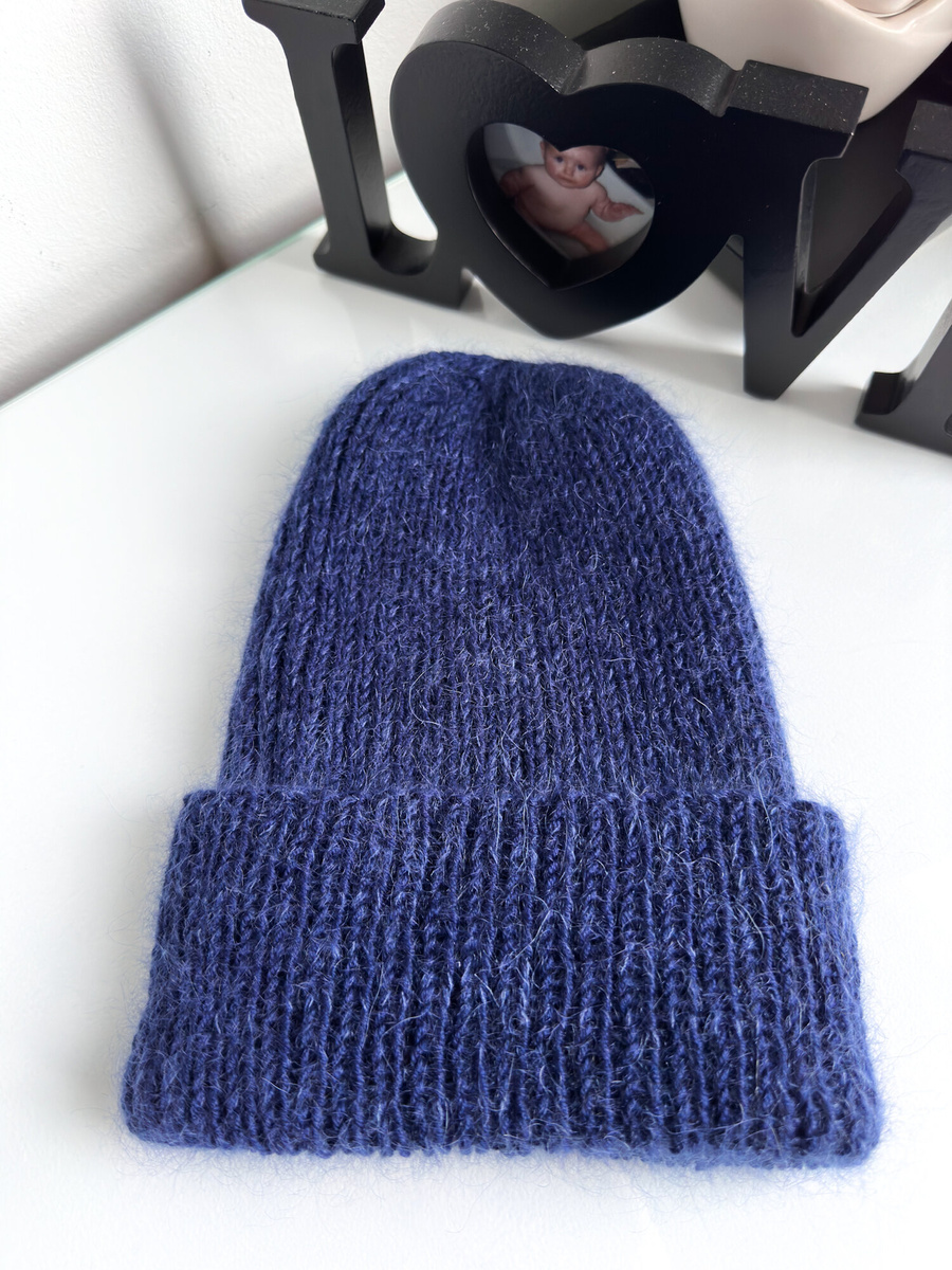 AUREA – czapka beanie handmade baby merino + moher i jedwab 13/28 Granatowy
