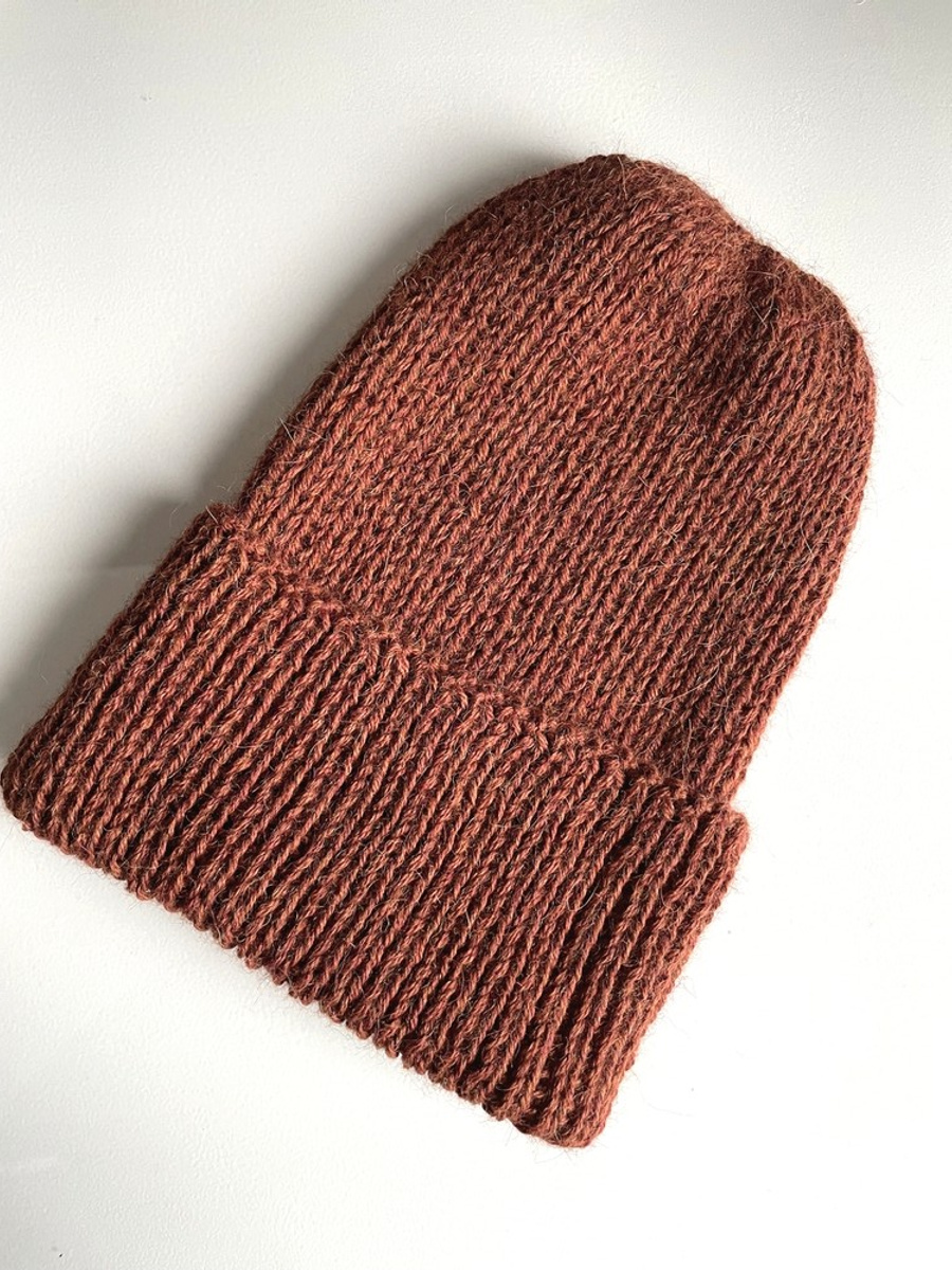 KIARA – czapka wywijana z alpaki 100% 9025 orzechowy, jesienno-zimowa, ręcznie robiona