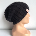 MARGARET Handgemachte Beanie-Mütze Alpaka Mohair mit Seide 8903/02 Schwarz