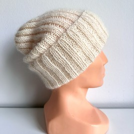 MARGARET – ręcznie robiona czapka wywijana alpaka + moher i jedwab damska 100/01 Ecru