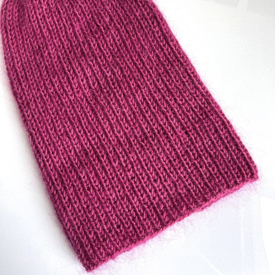AUREA – ręcznie robiona cienka czapka beanie merino + moher i jedwab damska 41/17 Śliwka