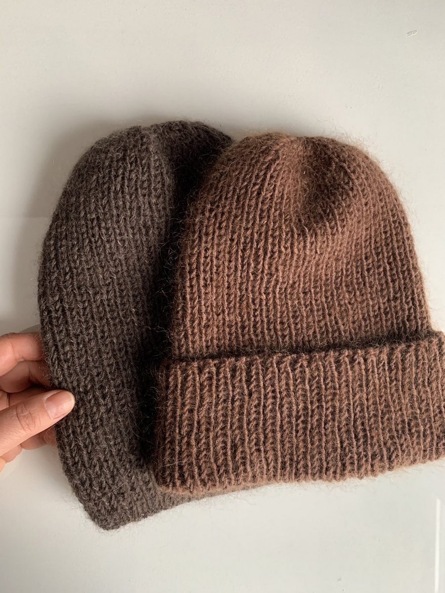 AUREA – czapka beanie handmade baby merino + moher i jedwab 52/35 Czekolada