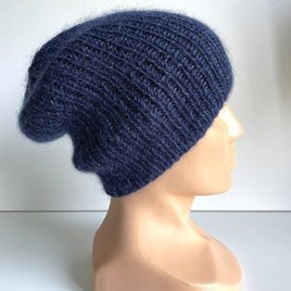 AUREA – ręcznie robiona czapka beanie baby merino + moher i jedwab damska 13/28 Granatowy