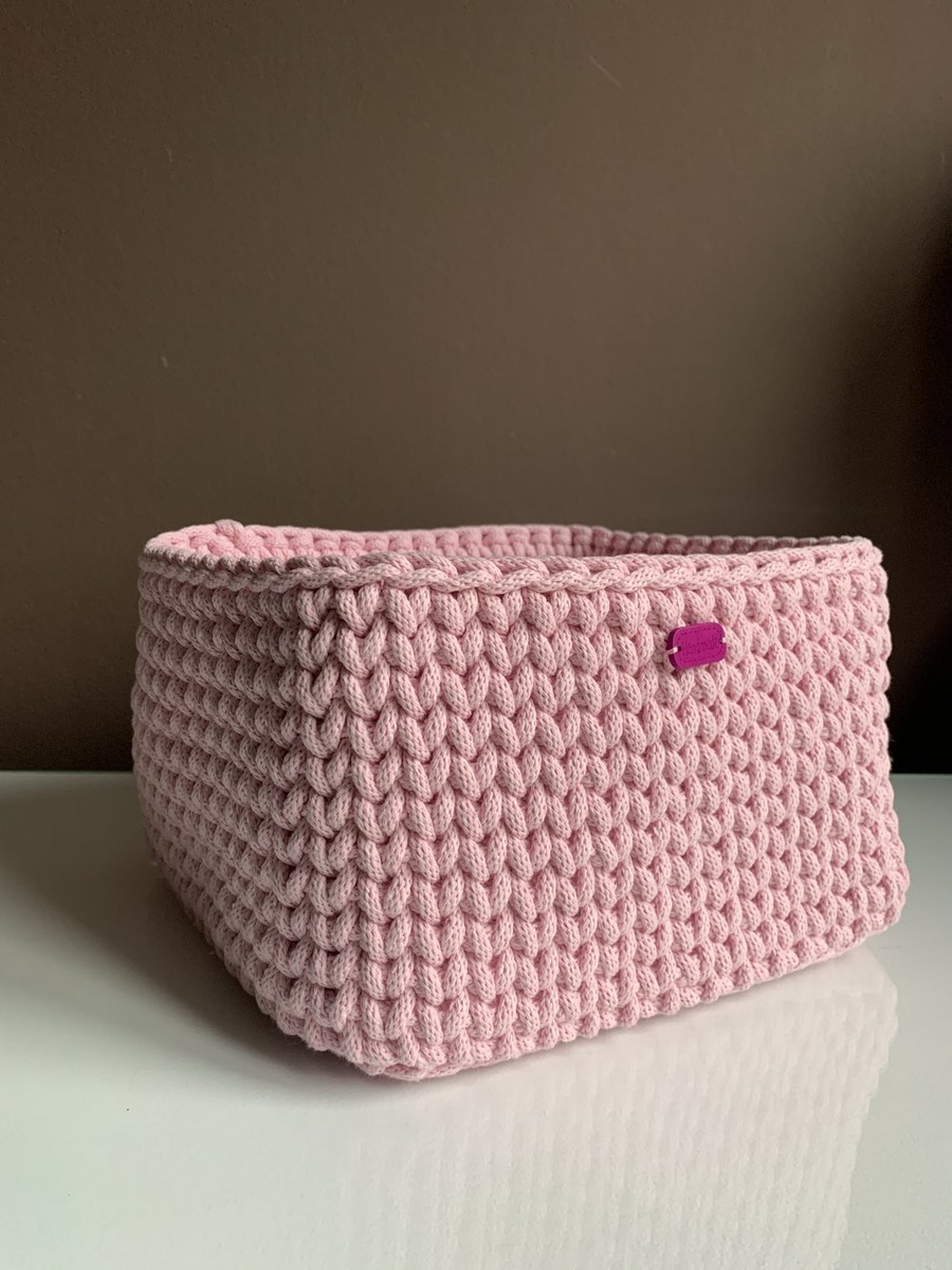 Ręcznie robiony Koszyk ze sznurka bawełnianego dno 25x25, wysokość 15 cm jasny szary 100