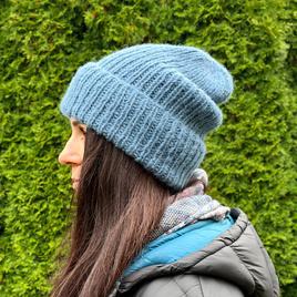 MORGANA – ręcznie robiona czapka damska alpaka + jedwab 6309/25 stalowy niebieski