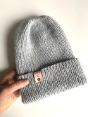 AUREA – czapka beanie handmade baby merino + moher i jedwab 22/06 Szaro Błękitny