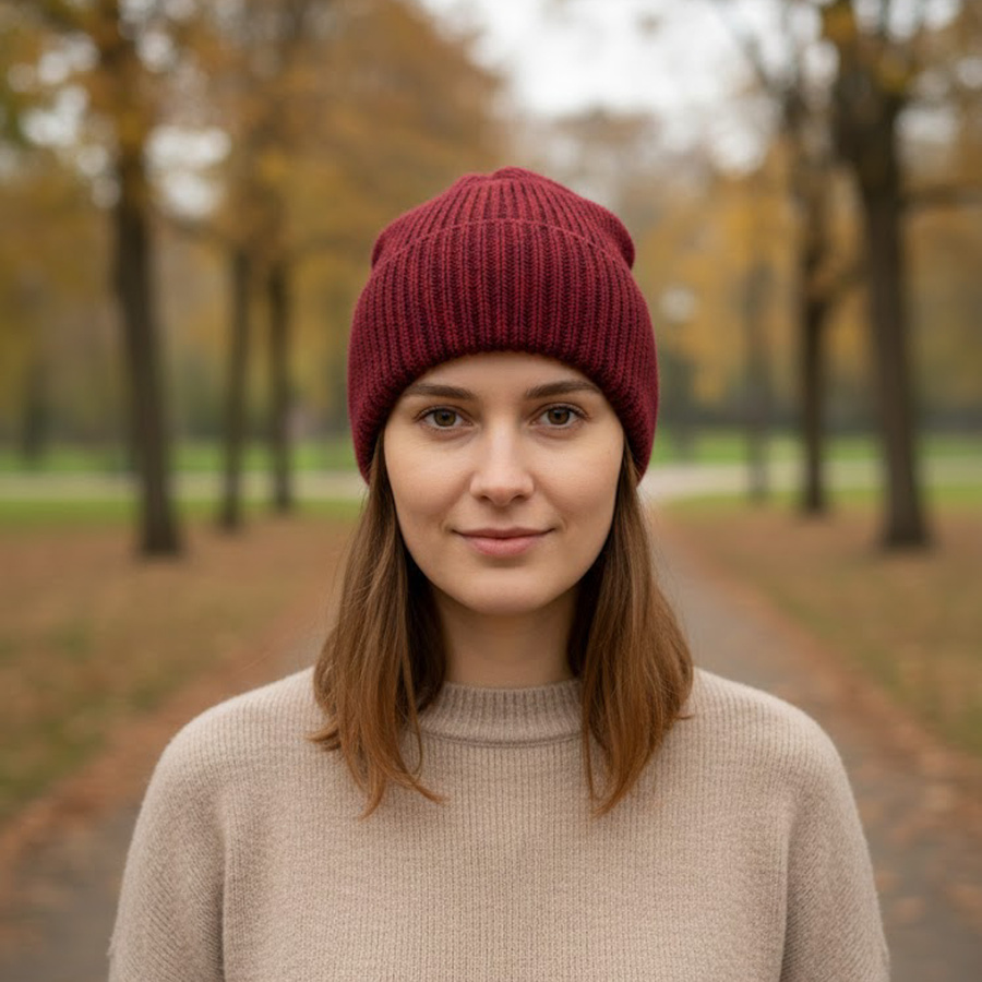 Czapka wywijana HELEN 100% Alpaka 9044 ciemne winogrona