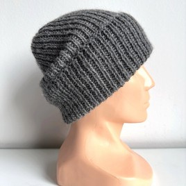 KIARA Turn-Up Handmade Beanie 100% Alpaca 517 Medium Grey