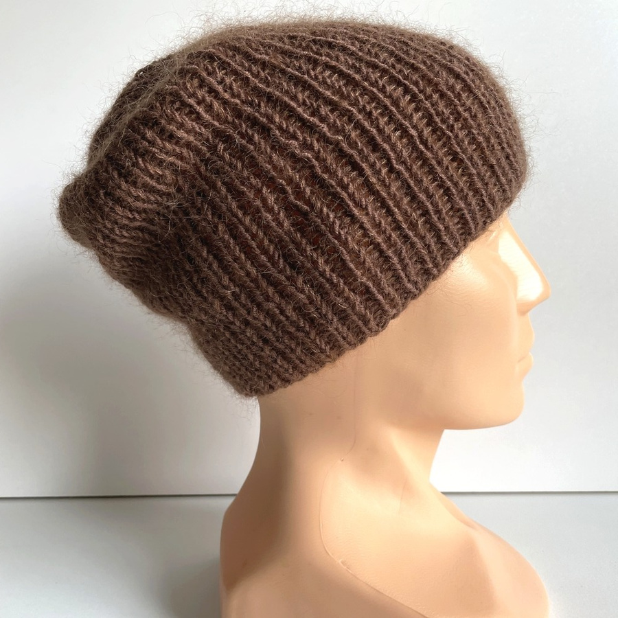 AUREA – ręcznie robiona czapka beanie baby merino + moher i jedwab damska 52/35 Czekolada mleczna