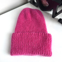 AUREA – ręcznie robiona ciepła czapka beanie baby merino + moher i jedwab damska / dziecięca 08/13 Fuksja