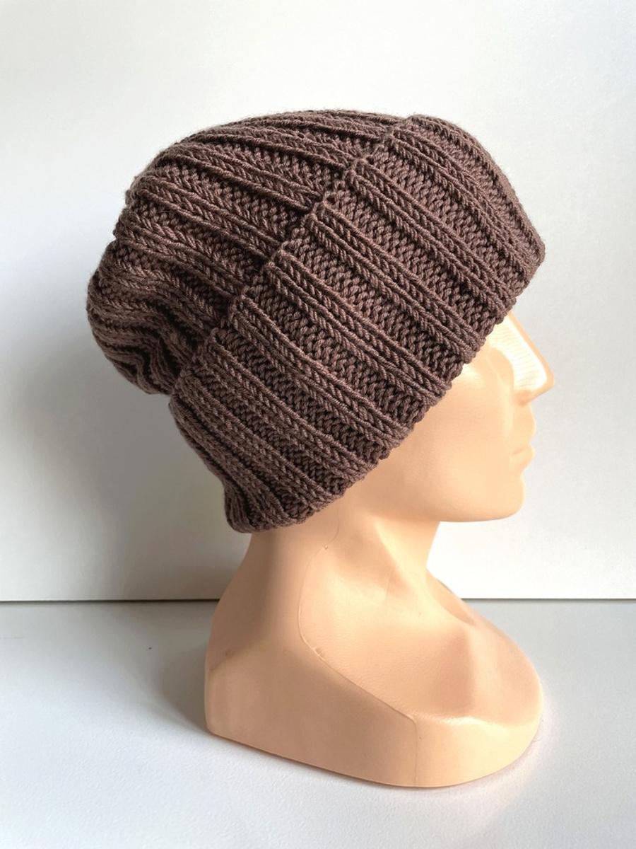 Wywijana czapka merino HELLI 100% Baby Merino 52 Czekolada