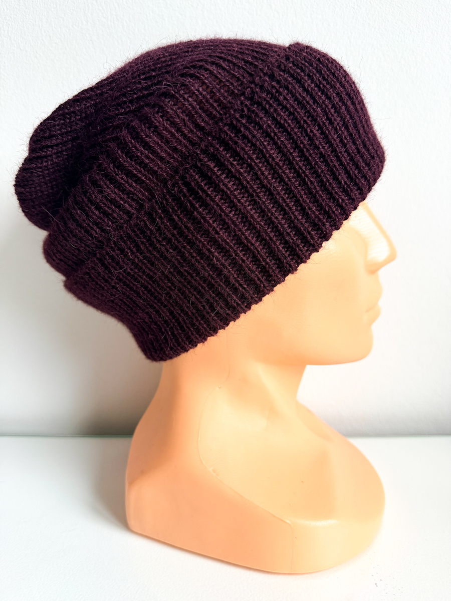 HELEN – czapka z alpaki damska wywijana 9044 ciemne winogrona