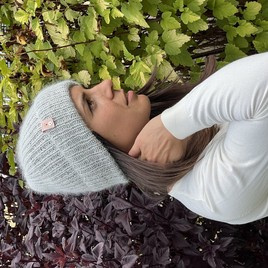 AUREA – ręcznie robiona czapka beanie baby merino + moher i jedwab damska dziecięca 22/44 Jasny Szary