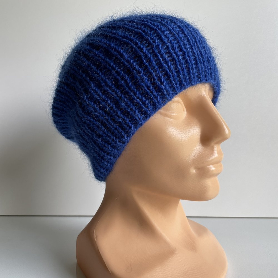 Handmade women's hat AUREA 100% baby merino plus mohair and silk 33/21 Bright Blue