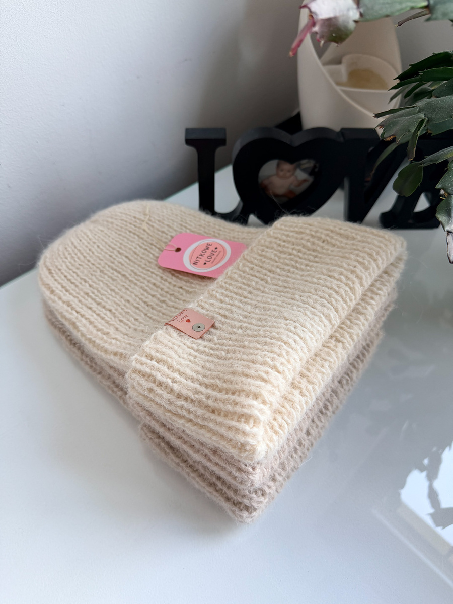 MORGANA – czapka damska wywijana alpaka + merynos 59/40 Marcepan